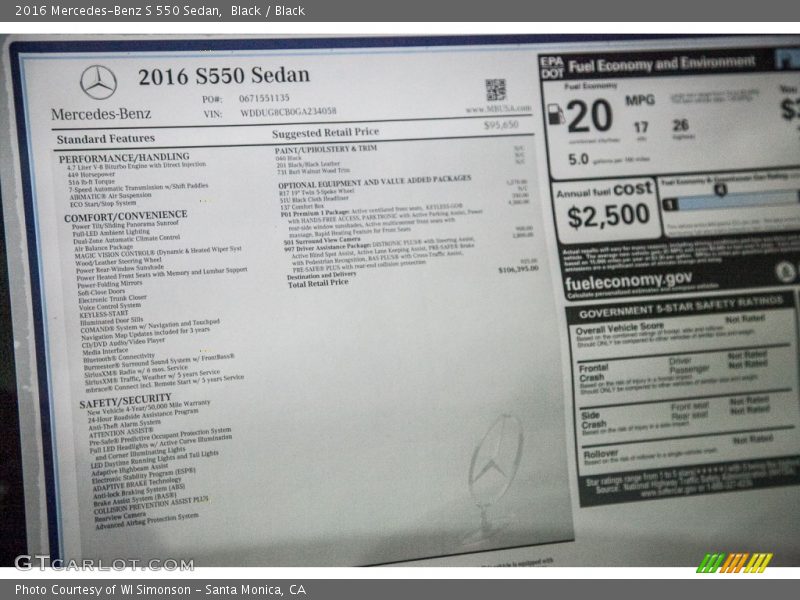 Black / Black 2016 Mercedes-Benz S 550 Sedan