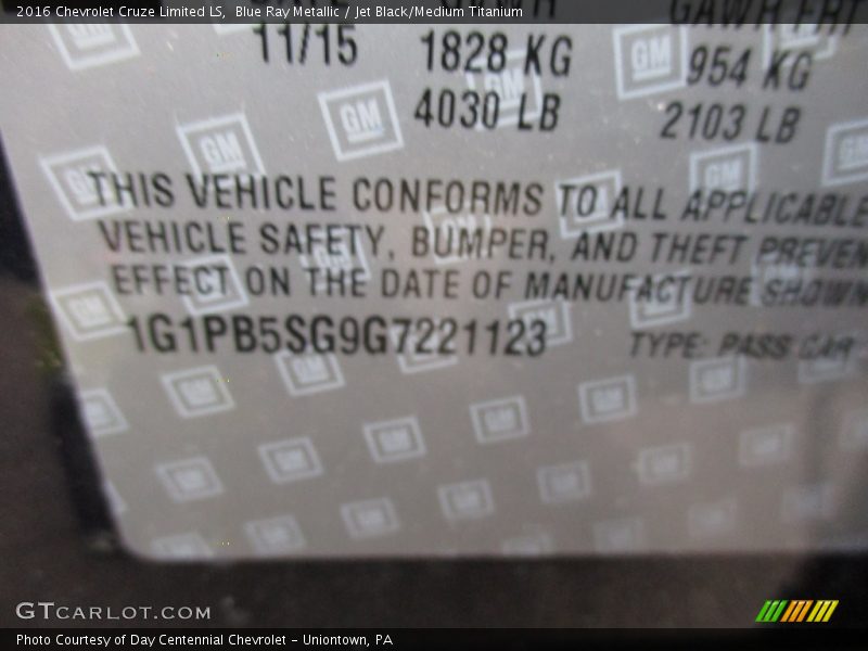 Blue Ray Metallic / Jet Black/Medium Titanium 2016 Chevrolet Cruze Limited LS