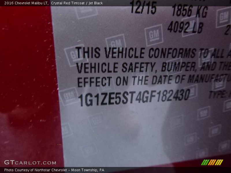 Crystal Red Tintcoat / Jet Black 2016 Chevrolet Malibu LT
