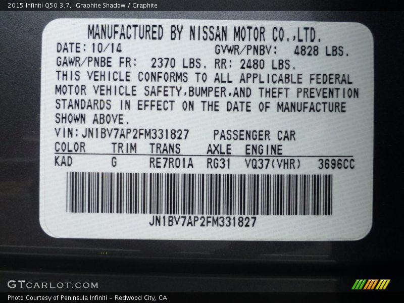 Graphite Shadow / Graphite 2015 Infiniti Q50 3.7
