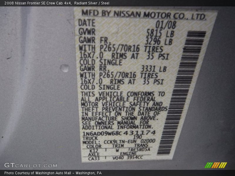 Radiant Silver / Steel 2008 Nissan Frontier SE Crew Cab 4x4
