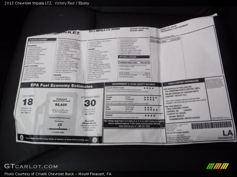 Victory Red / Ebony 2012 Chevrolet Impala LTZ