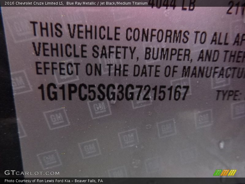 Blue Ray Metallic / Jet Black/Medium Titanium 2016 Chevrolet Cruze Limited LS