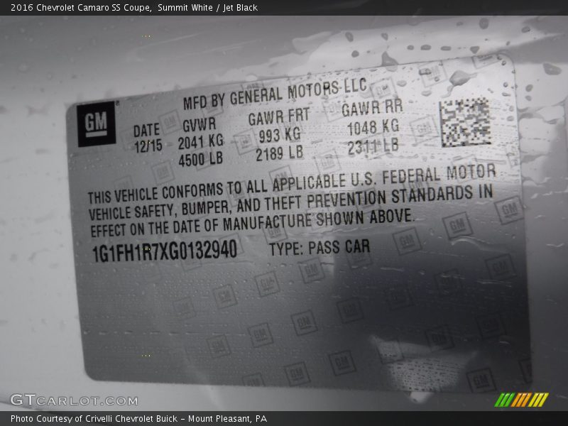 Summit White / Jet Black 2016 Chevrolet Camaro SS Coupe