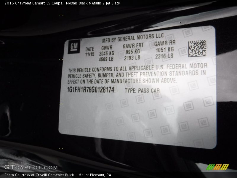 Mosaic Black Metallic / Jet Black 2016 Chevrolet Camaro SS Coupe
