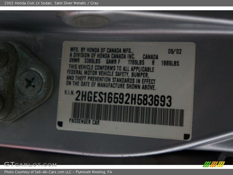 Satin Silver Metallic / Gray 2002 Honda Civic LX Sedan