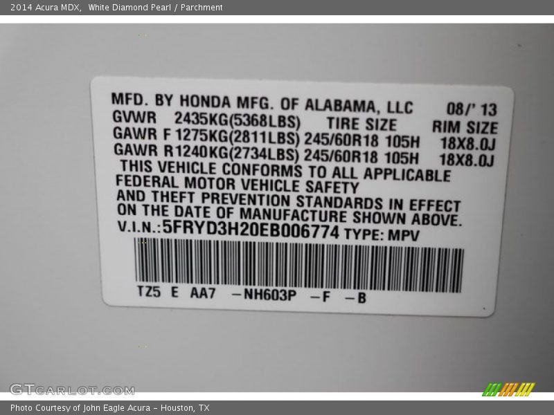 White Diamond Pearl / Parchment 2014 Acura MDX
