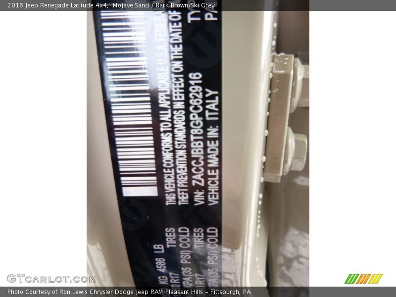 Mojave Sand / Bark Brown/Ski Grey 2016 Jeep Renegade Latitude 4x4