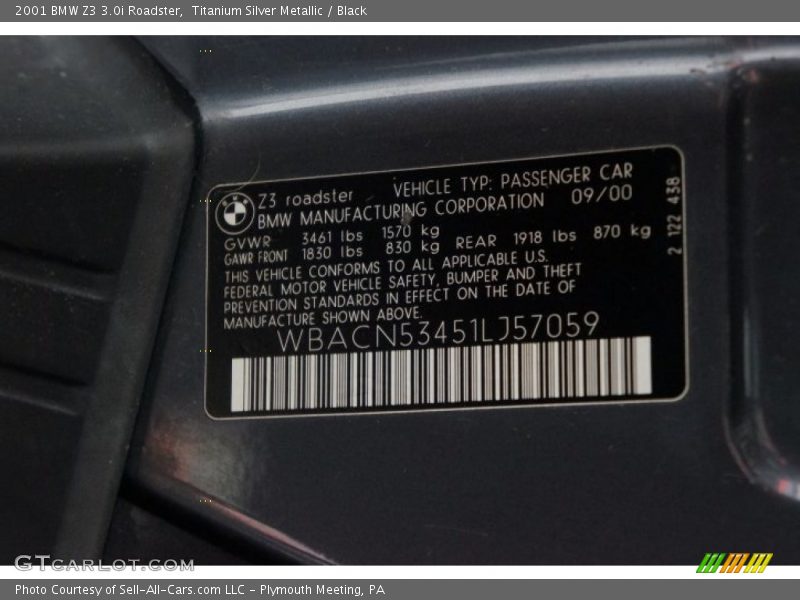 Titanium Silver Metallic / Black 2001 BMW Z3 3.0i Roadster