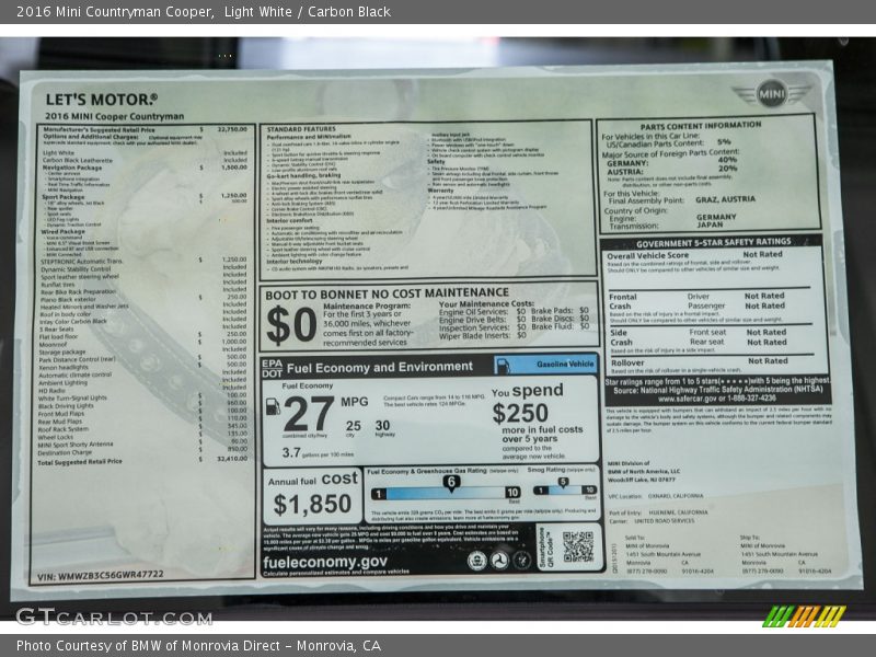 Light White / Carbon Black 2016 Mini Countryman Cooper