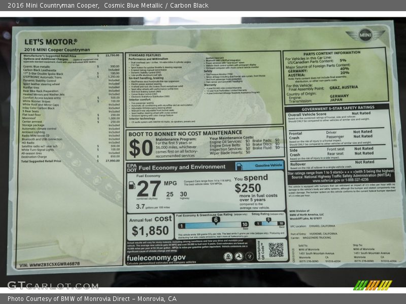 Cosmic Blue Metallic / Carbon Black 2016 Mini Countryman Cooper