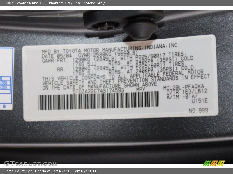 Phantom Gray Pearl / Stone Gray 2004 Toyota Sienna XLE