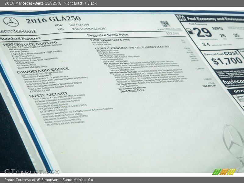 Night Black / Black 2016 Mercedes-Benz GLA 250