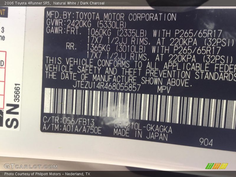 Natural White / Dark Charcoal 2006 Toyota 4Runner SR5
