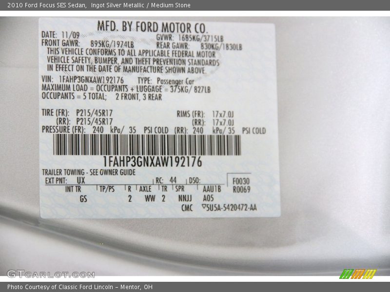 Ingot Silver Metallic / Medium Stone 2010 Ford Focus SES Sedan