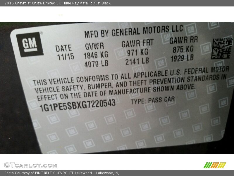 Blue Ray Metallic / Jet Black 2016 Chevrolet Cruze Limited LT