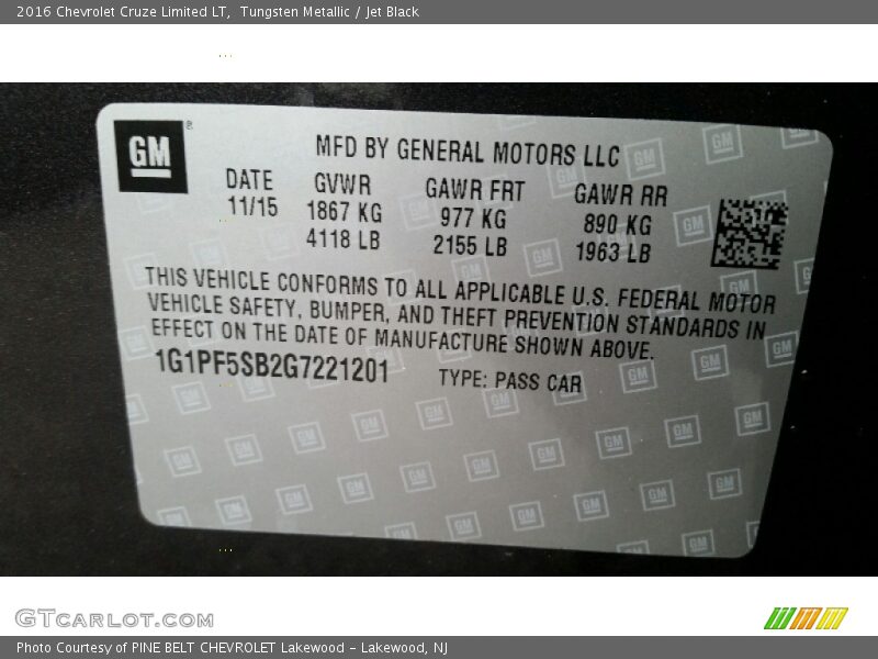 Tungsten Metallic / Jet Black 2016 Chevrolet Cruze Limited LT