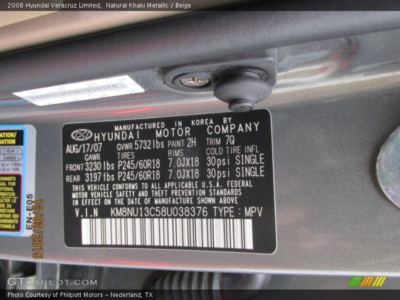 Natural Khaki Metallic / Beige 2008 Hyundai Veracruz Limited