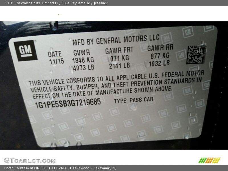 Blue Ray Metallic / Jet Black 2016 Chevrolet Cruze Limited LT