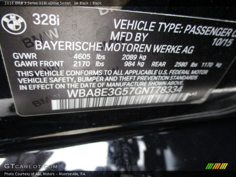Jet Black / Black 2016 BMW 3 Series 328i xDrive Sedan