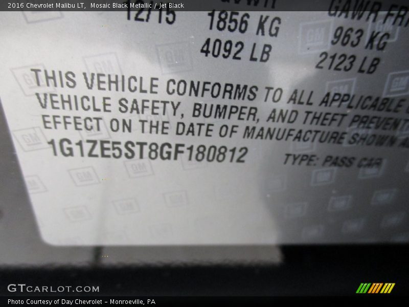 Mosaic Black Metallic / Jet Black 2016 Chevrolet Malibu LT