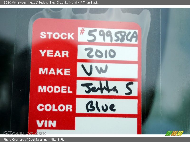 Blue Graphite Metallic / Titan Black 2010 Volkswagen Jetta S Sedan