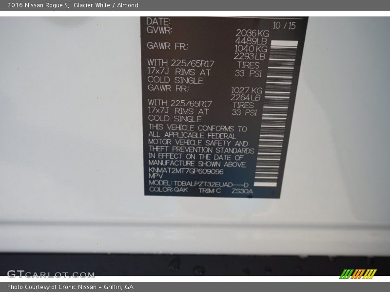 2016 Rogue S Glacier White Color Code QAK