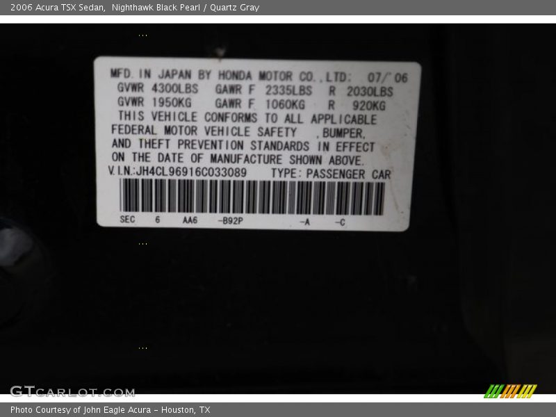 Nighthawk Black Pearl / Quartz Gray 2006 Acura TSX Sedan
