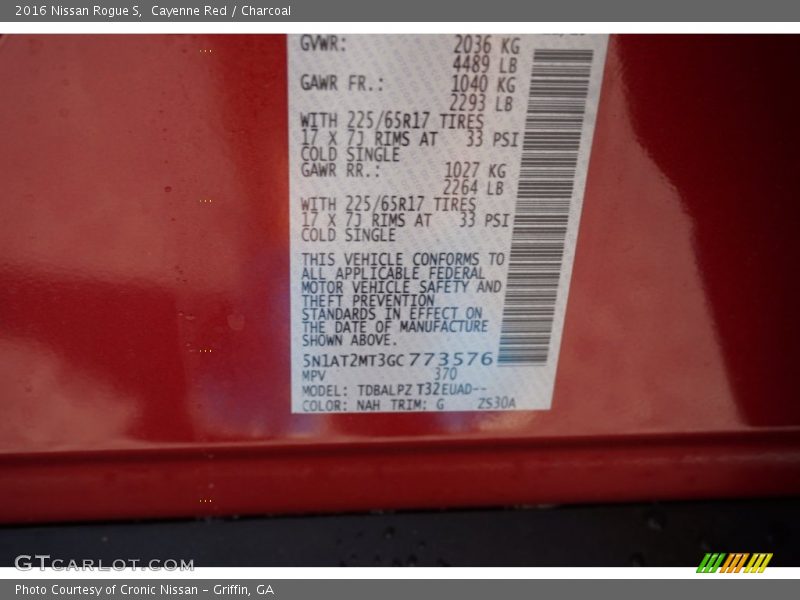 Cayenne Red / Charcoal 2016 Nissan Rogue S