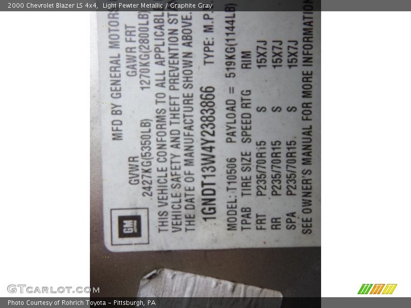 Light Pewter Metallic / Graphite Gray 2000 Chevrolet Blazer LS 4x4
