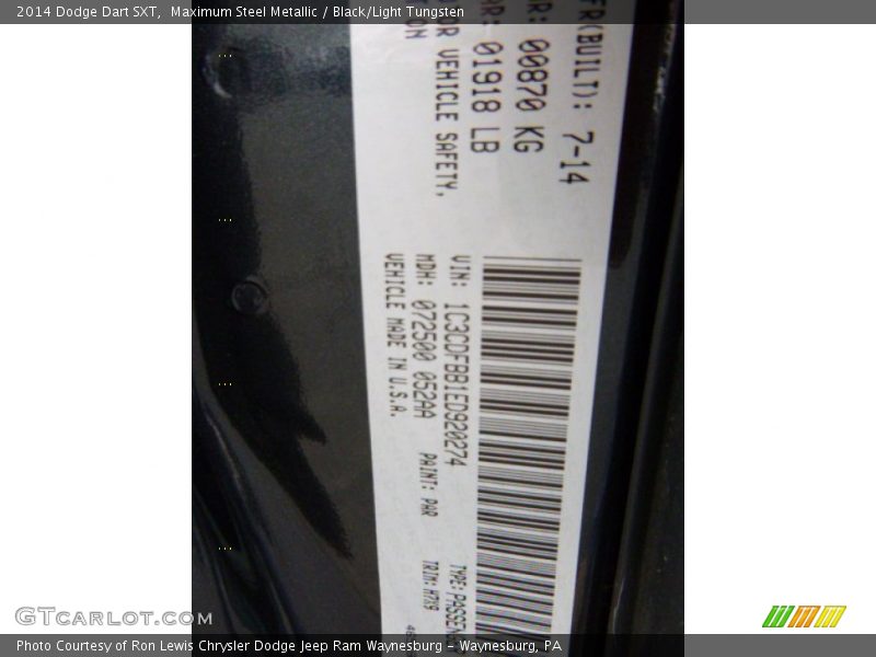 Maximum Steel Metallic / Black/Light Tungsten 2014 Dodge Dart SXT