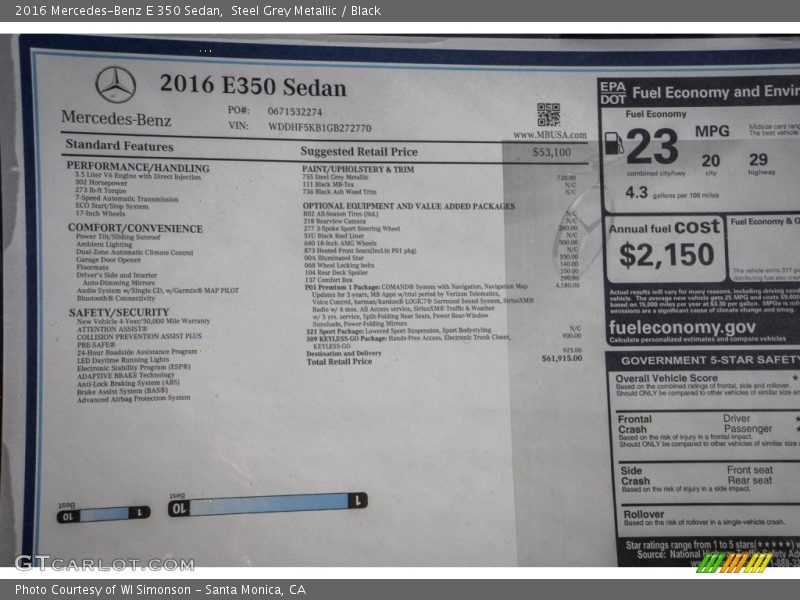 Steel Grey Metallic / Black 2016 Mercedes-Benz E 350 Sedan