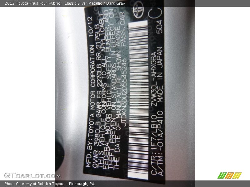 Classic Silver Metallic / Dark Gray 2013 Toyota Prius Four Hybrid