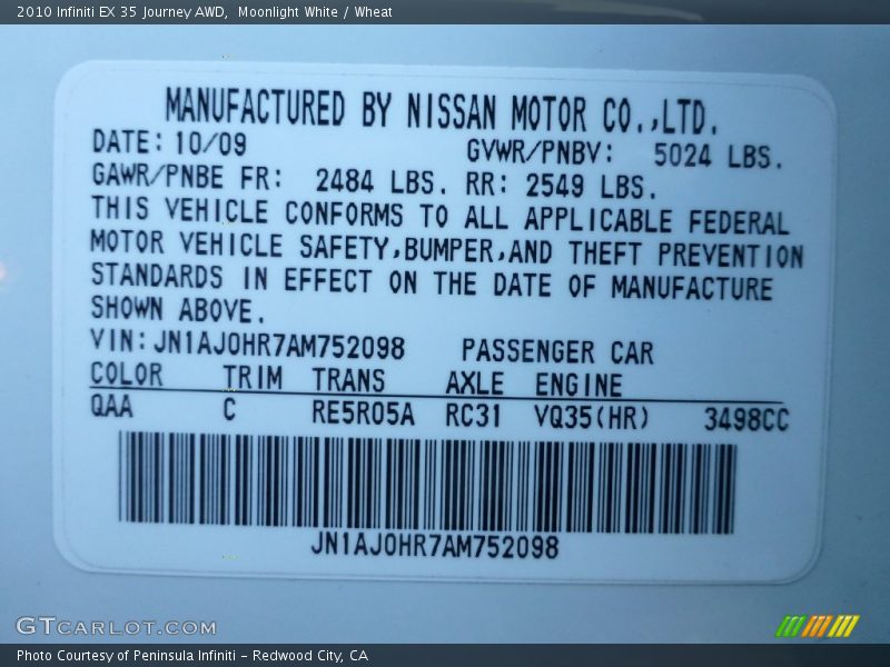 Moonlight White / Wheat 2010 Infiniti EX 35 Journey AWD