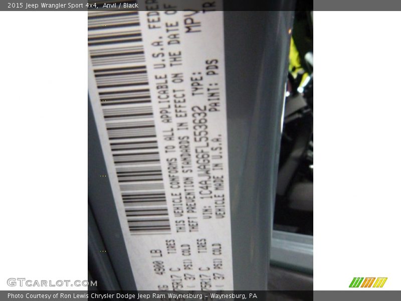 Anvil / Black 2015 Jeep Wrangler Sport 4x4
