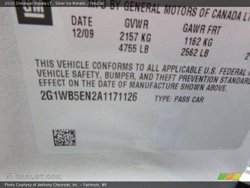 Silver Ice Metallic / Neutral 2010 Chevrolet Impala LT
