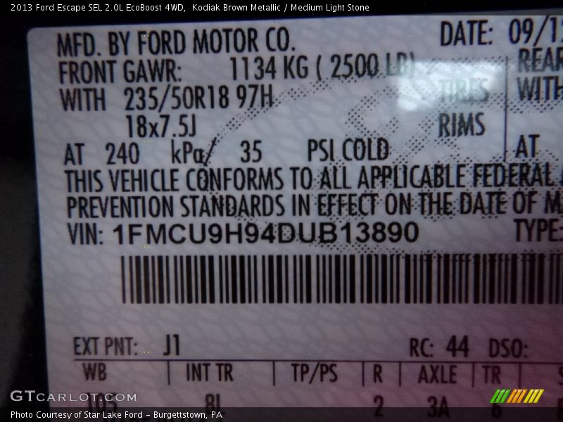 Kodiak Brown Metallic / Medium Light Stone 2013 Ford Escape SEL 2.0L EcoBoost 4WD