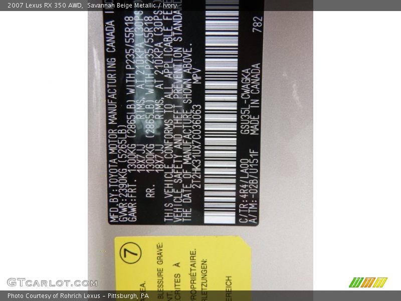 Savannah Beige Metallic / Ivory 2007 Lexus RX 350 AWD