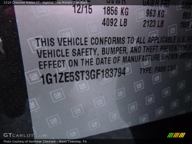 Nightfall Gray Metallic / Jet Black 2016 Chevrolet Malibu LT