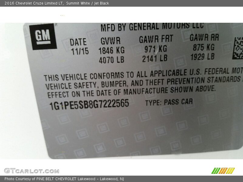 Summit White / Jet Black 2016 Chevrolet Cruze Limited LT
