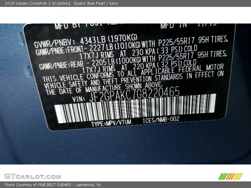 Quartz Blue Pearl / Ivory 2016 Subaru Crosstrek 2.0i Limited