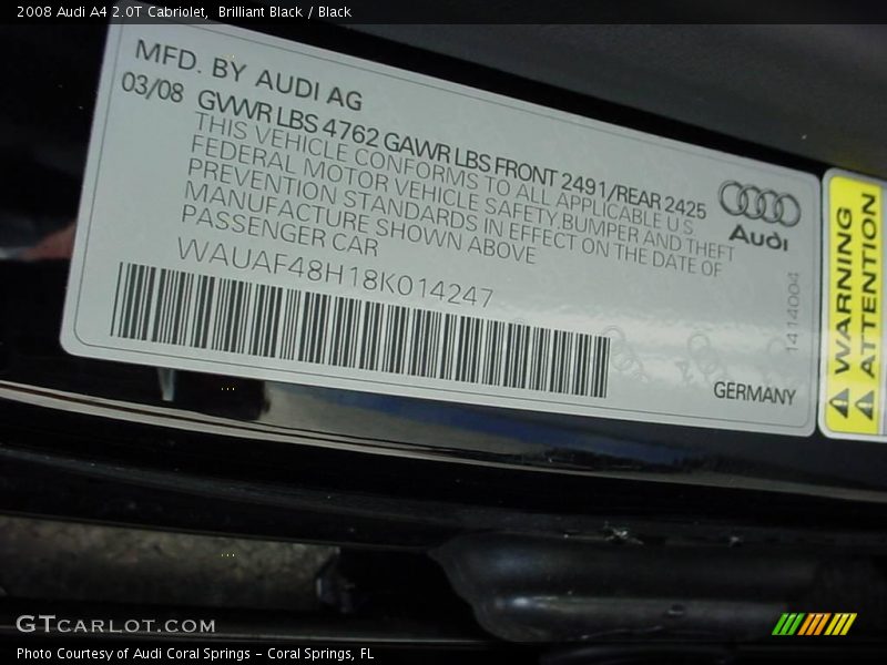 Brilliant Black / Black 2008 Audi A4 2.0T Cabriolet
