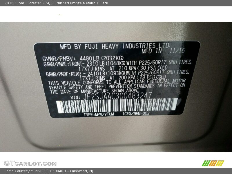 Burnished Bronze Metallic / Black 2016 Subaru Forester 2.5i