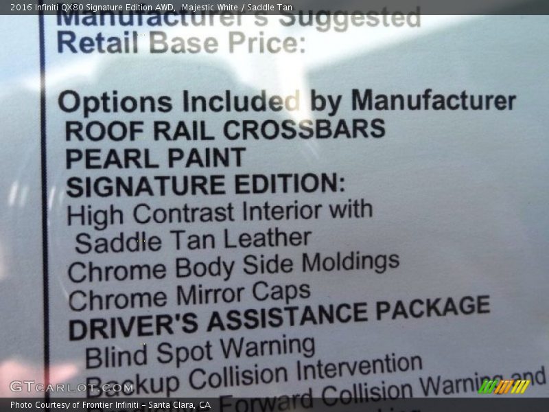  2016 QX80 Signature Edition AWD Window Sticker