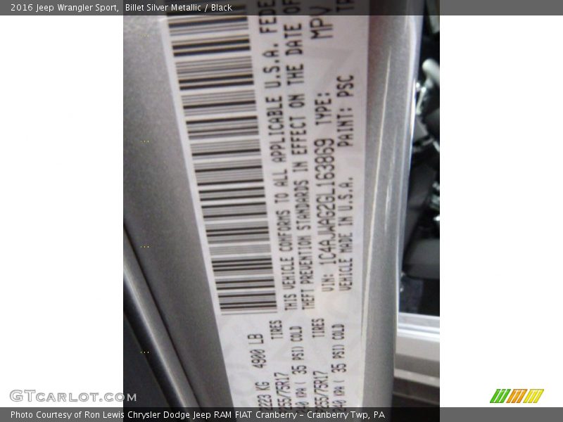 Billet Silver Metallic / Black 2016 Jeep Wrangler Sport
