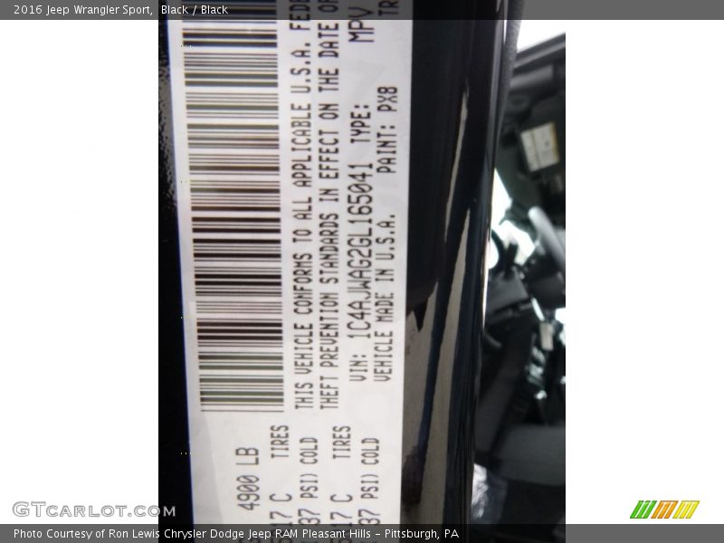 Black / Black 2016 Jeep Wrangler Sport