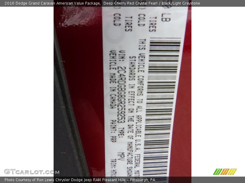 Deep Cherry Red Crystal Pearl / Black/Light Graystone 2016 Dodge Grand Caravan American Value Package