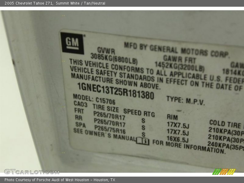 Summit White / Tan/Neutral 2005 Chevrolet Tahoe Z71