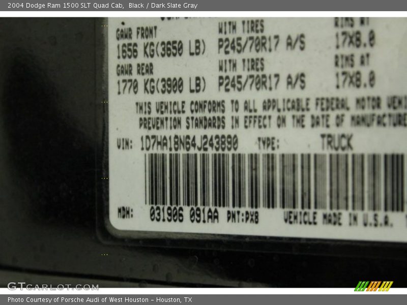 Black / Dark Slate Gray 2004 Dodge Ram 1500 SLT Quad Cab