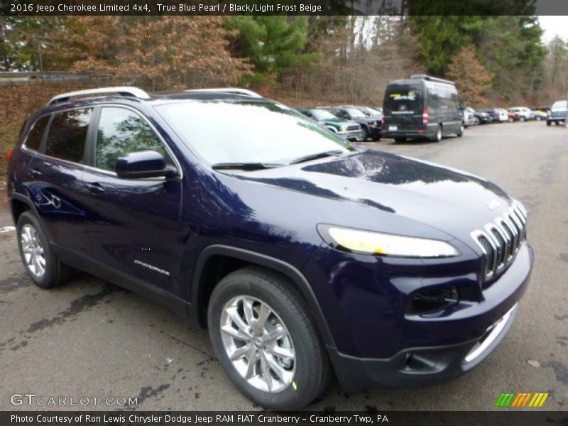 True Blue Pearl / Black/Light Frost Beige 2016 Jeep Cherokee Limited 4x4